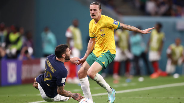 Jackson Irvine in action against France.