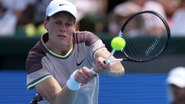 Jannik Sinner in action during his straight-sets win at Kooyong.