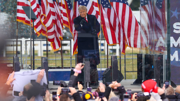 US President Donald Trump speaks at the "Save America March" rally before the Capitol was stormed by his supporters.