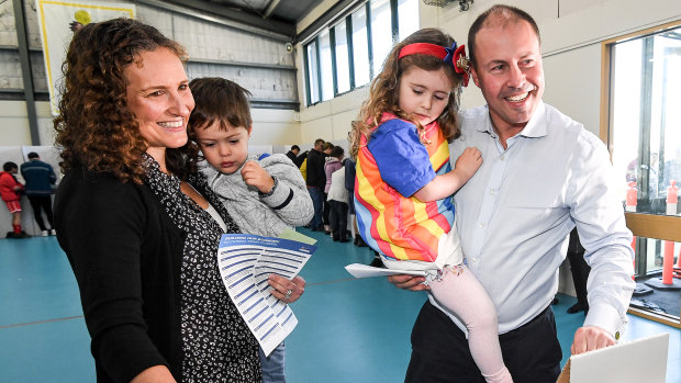 Treasurer Josh Frydenberg with wife Amie, son Blake and daughter Gemma.