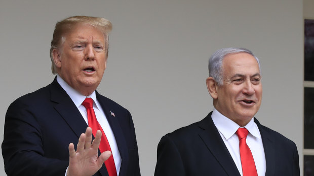US President Donald Trump welcomes visiting Israeli Prime Minister Benjamin Netanyahu to the White House in Washington in March.