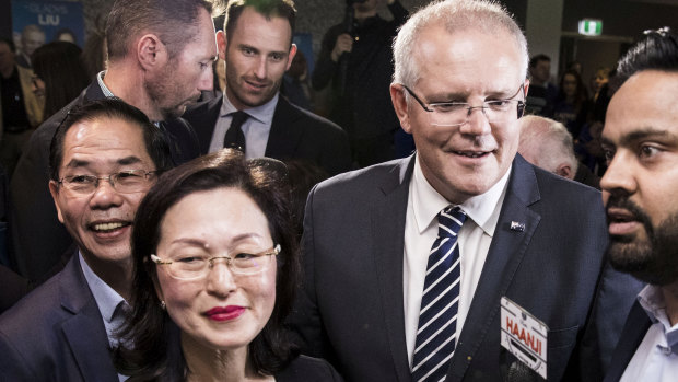 Prime Minister Scott Morrison with Liberal Candidate for Chisholm, Gladys Liu, at her campaign launch held at Box Hill Golf Club in Melbourne last month.