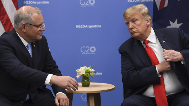 Prime Minister Scott Morrison with US President Donald Trump during the G20 summit in Buenos Aires in November.