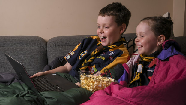 Aston and Harriet are excited about connecting with other children online in Scouts Victoria's online camp.