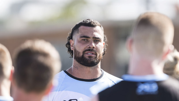 Hair apparent: Andrew Fifita sports his new look at Cronulla training.