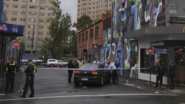 Police at the scene where shots were fired near Chapel Street in Saturday morning.