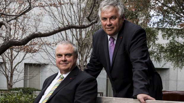 Centre Alliance Senator Stirling Griff (left) pictured with Independent Senator Rex Patrick (right) who has called on him to reject the Morrison government's university funding reforms.