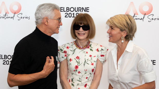 Powerful trio: Baz Luhrmann, Anna Wintour and Julie Bishop in Melbourne on Thursday.