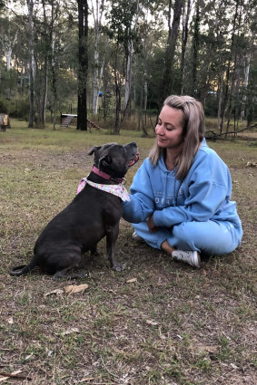 Dani Oatway with her staffy, Bailey.