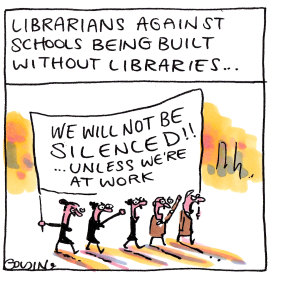 Librarians against schools being built without libraries.