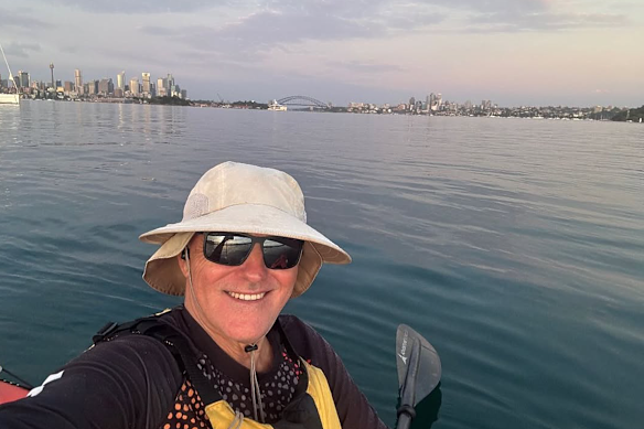 Malcolm Turnbull kayaking on Sydney Harbour in late 2024.