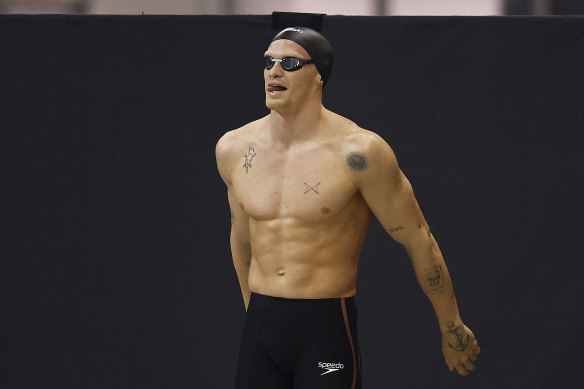 Cody Simpson lines up for the 50m butterfly final on Wednesday.