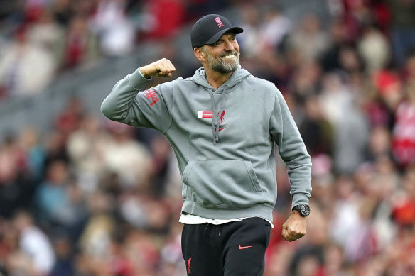 A pleased Jurgen Klopp celebrates after the final whistle.