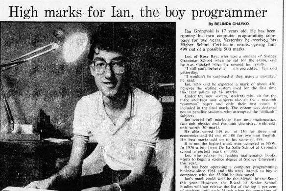 Ian Grojnowski was featured in the Herald’s coverage of the 1983 HSC results.