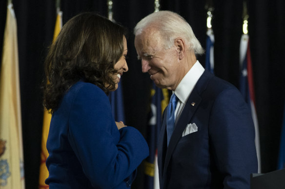 The running mates ... Kamala Harris with Joe Biden at the Democratic Convention.