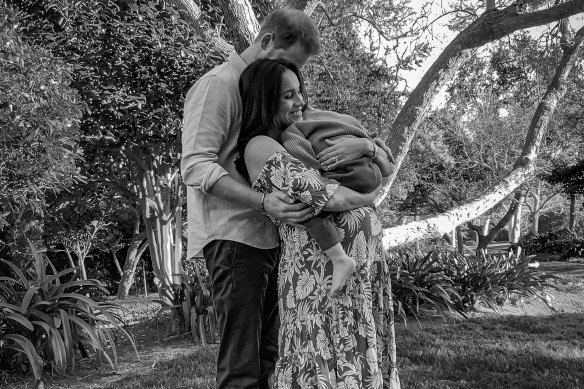 Prince Harry, Duke of Sussex and Meghan, Duchess of Sussex pose with son Archie Harrison Mountbatten-Windsor, earlier this year announcing they were expecting a girl.