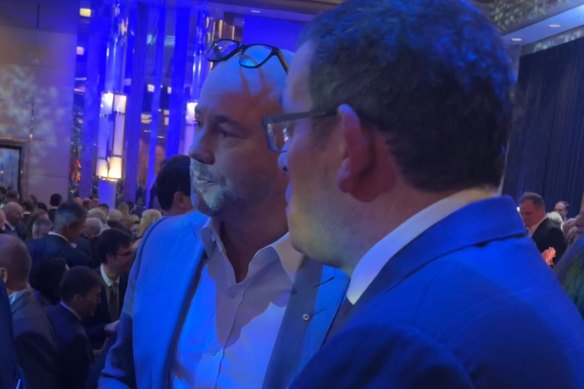 Former PwC chief executive Luke Sayers (left) with Daniel Andrews at the Arnold Bloch Leibler party on Monday.