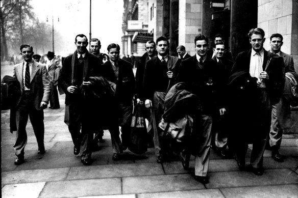 Members of the Wallabies tour party in England in 1947. Tweedale is third from the left.
