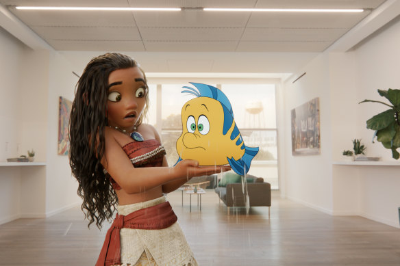 Moana and Flounder (from The Little Mermaid) meet in Once Upon a Studio.
