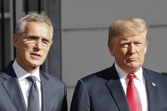 NATO Secretary General Jens Stoltenberg (left) with US President Donald Trump in Brussels in 2018.