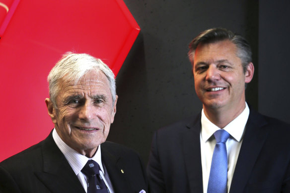 Seven West Media chairman Kerry Stokes, left, with chief executive James Warburton.