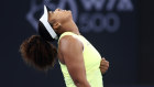 Naomi Osaka of Japan celebrates winning against Tamara Korpatsch of Germany during day two of the  2024 Brisbane International.