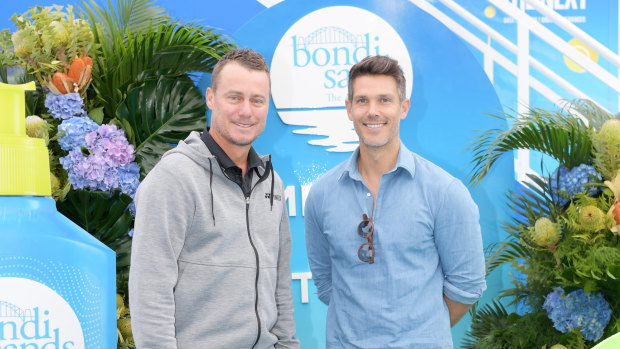 Lleyton Hewitt and Bondi Sands chief executive Blair James at the Bondi Sands event at the Australian Open.