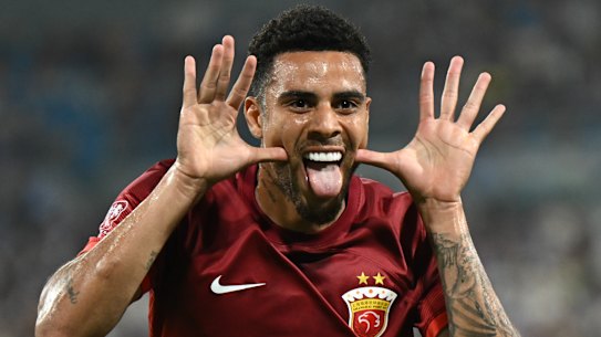 Brazilian striker Gustavo celebrates one of his many goals this season for Shanghai Port.