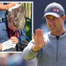 ‘Sorry mate’: Adam Scott signs glove for dazed fan struck by wayward drive