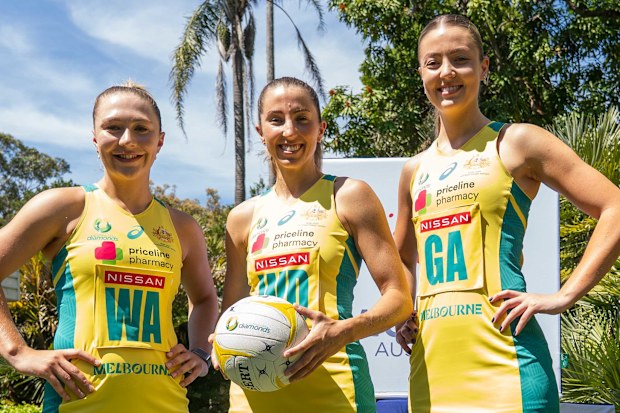 (L-R) Georgie Horjus, Amy Parmenter and Sophie Dwyer pose in the new Diamonds kit.