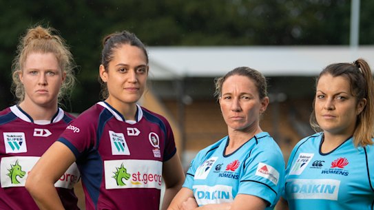 Queensland's Averyl Mitchell and Kiri Lingman can't wait to do battle against Waratahs captain Ash Hewson and back-rower Grace Hamilton. 