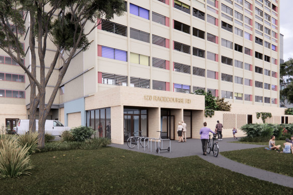 An artist’s rendering of the retrofitted public housing estate in Flemington.