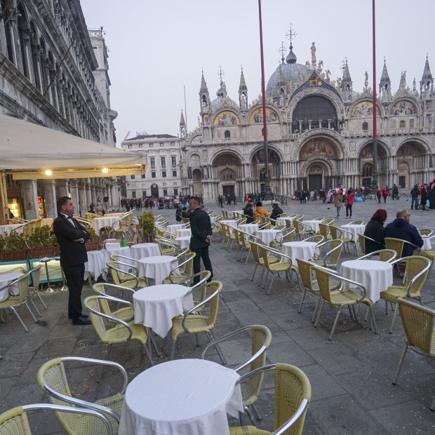 Piazza San Marco is the most popular destination for tourists in Venice but has been eerily quiet after coronavirus appeared in Italy. 