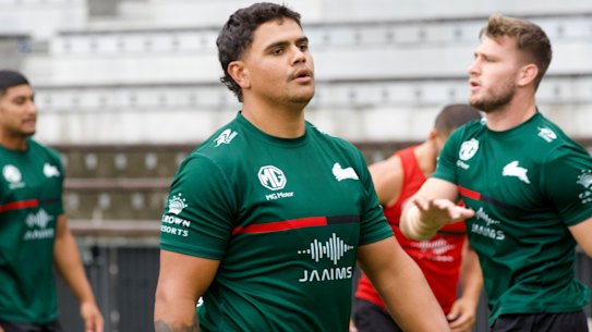 Latrell Mitchell trains at Redfern on Tuesday