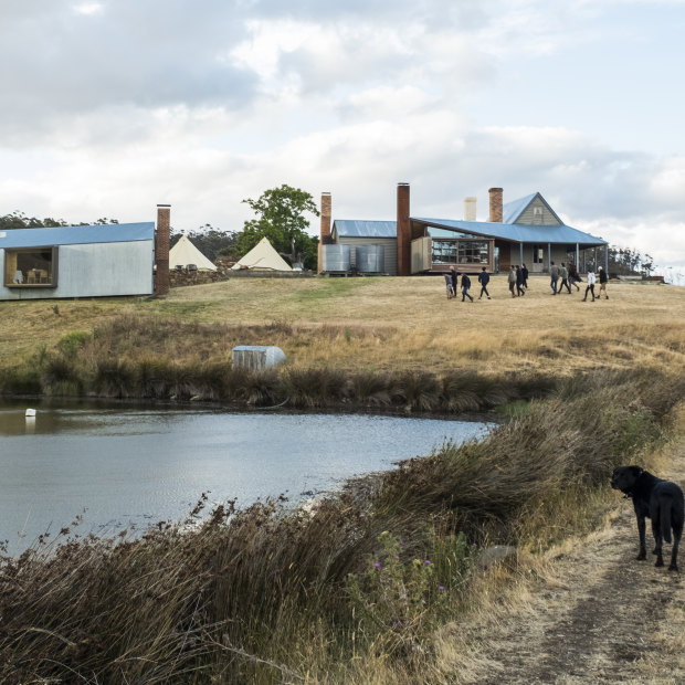 The team at Captain Kelly’s Cottage (at right) and the Shearers Quarters, on Tasmania’s Bruny Island. Says John Wardle: “As architects, we design, but the act of making is different.” 