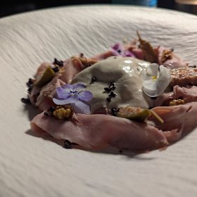 The Northern Italian favourite vitello tonnato made with a foamy tuna-infused espuma charged in a whipped cream gun.