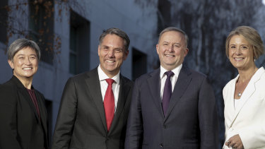 Laborâ€™s leadership team, Laborâ€™s Senate leader Penny Wong, deputy Labor leader Richard Marles, Opposition Leader Anthony Albanese and Laborâ€™s deputy Senate leader Kristina Keneally.