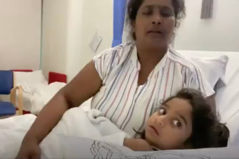 Priya and Tharnicaa Murugappan in Perth Children’s Hospital.