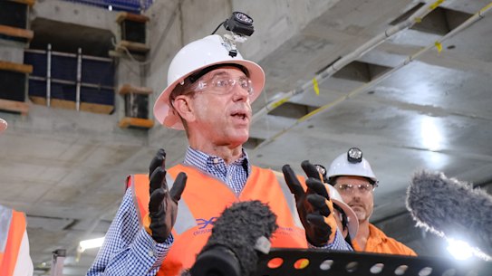 Then-treasurer Cameron Dick at a Cross River Rail worksite last year.