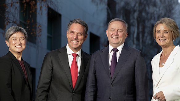 Labor’s leadership team, Labor’s Senate leader Penny Wong, deputy Labor leader Richard Marles, Opposition Leader Anthony Albanese and Labor’s deputy Senate leader Kristina Keneally.
