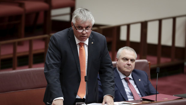 Rex Patrick, pictured with fellow Centre Alliance senator, Stirling Griff, could hold a crucial vote on religious discrimination.