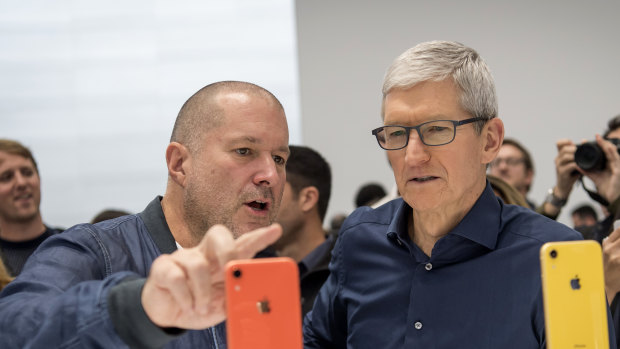 Jony Ive, chief design officer for Apple, with chief executive Tim Cook. 
