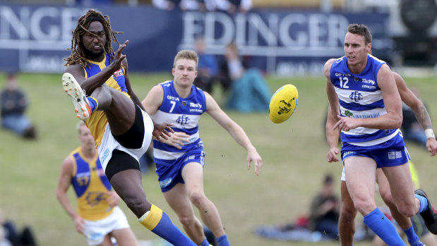 Naitanui tallied nine disposals, 12 hitouts, four tackles, and two marks in the first half for West Coast's WAFL side against East Fremantle.