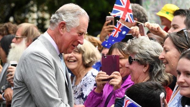 Prince Charles being greeted by members of the public in Brisbane.