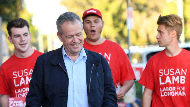 Labor leader Bill Shorten campaigning in Longman on Saturday.