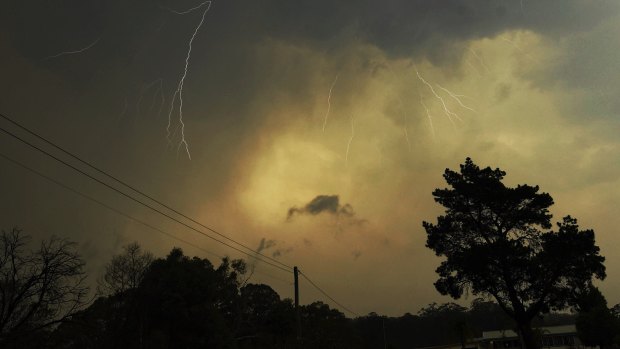 Lightning strikes the Wollemi National Park, west of Colo Heights.