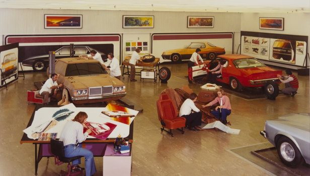 Designers at work in the main Holden styling studio, c.1975. 