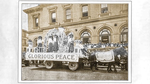 The Lucas Girls' parade to mark the end of WWI in 1918.  