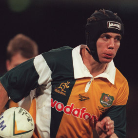 Stephen Larkham charging after being made the Wallabies No.10 in 1998.