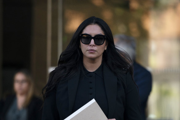 Vanessa Bryant, the widow of Kobe Bryant, leaves a federal courthouse in Los Angeles.